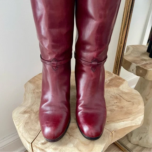 Vintage Lord & Taylor Leather Tall Block Heel Boots in Burgundy Red - 7.5 - Picture 4 of 7